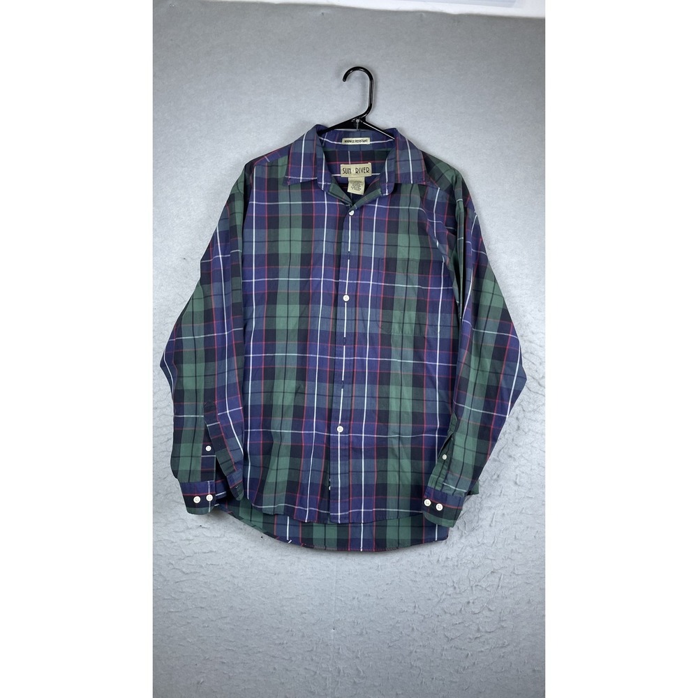 Sun River Shirt Mens Large Multicolor Plaid Long Sleeve Button‎ Front Casual